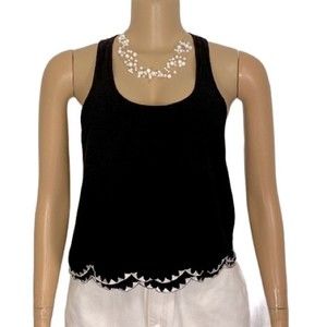 Bethany Mota Black Tank Top with White Scallop Layered Hem size M